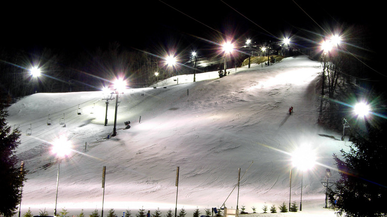 Crystal Mountain ski resort in Michigan at night