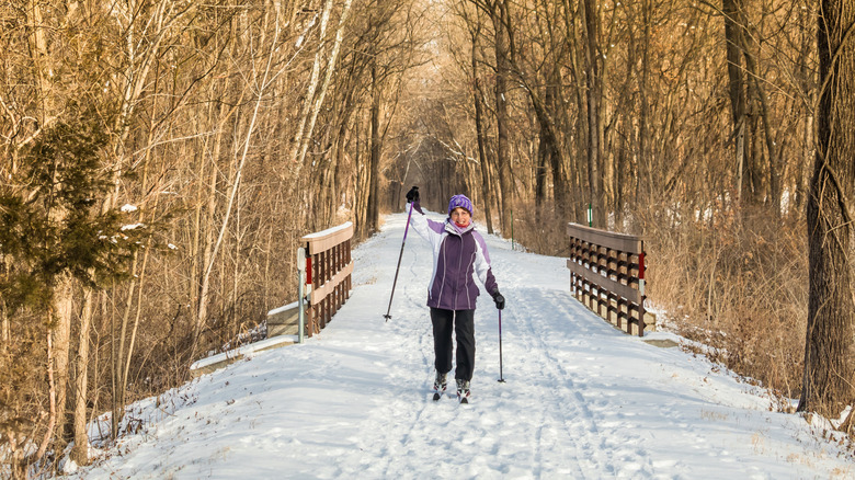 Woman cross-country skiing in Missouri
