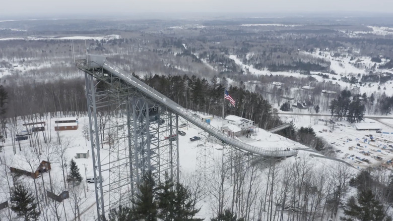 aerial view of the ski jump at pine mountain