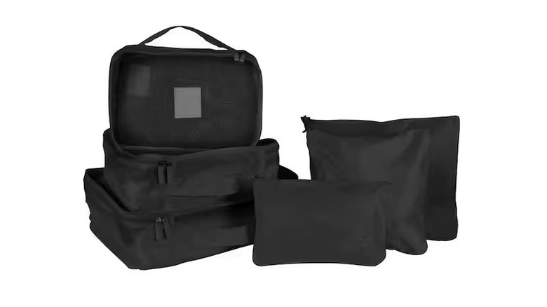 GForce 6-Piece Ultimate Traveling Set, with black packing cubes and pouches shown on a white background