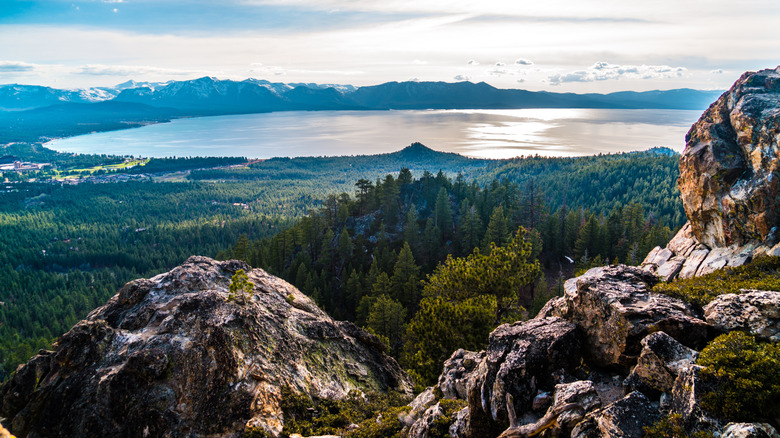 Rounded, rocky ledges at Castle Rock overlook Lake Tahoe's South Shore.