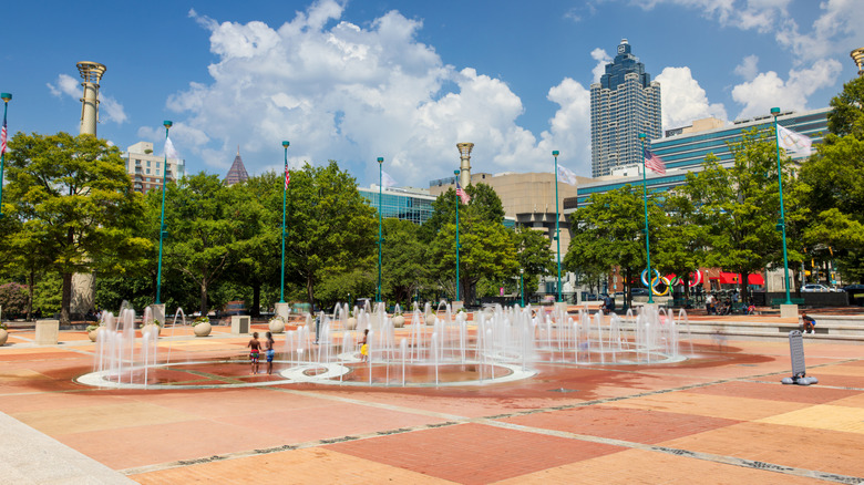 Kids playing in water fountains at Centennial Olympic Park