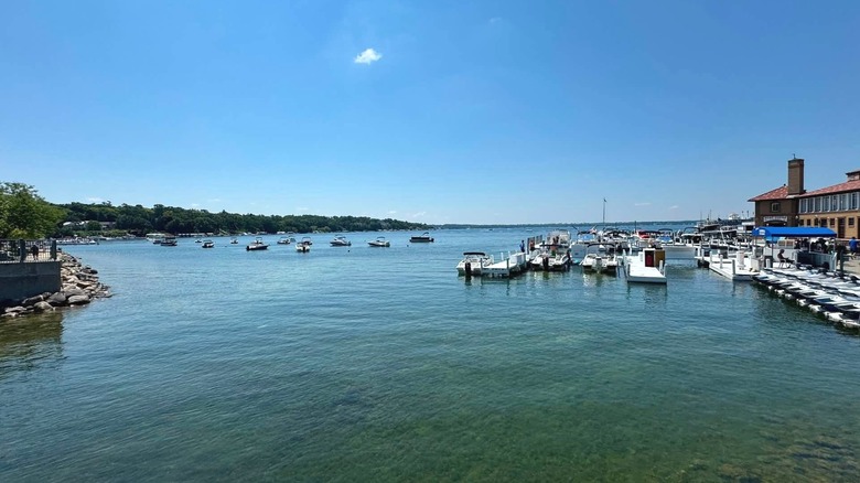 Boats in a harbor at Geneva Lake in Wisconsin