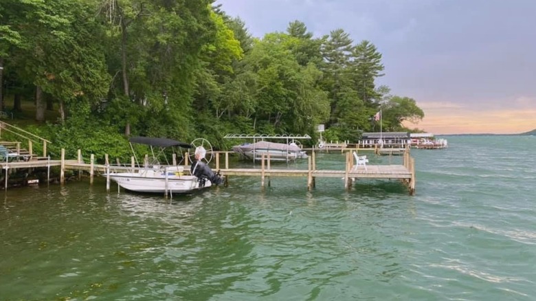 A dock and boats in Green Lake, Wisconsin