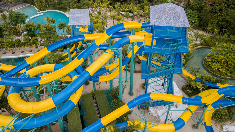 Colorful water slide The Longest at ESCAPE Penang seen from above