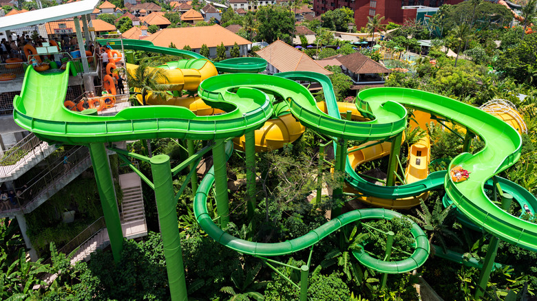 Snaking green Constrictor water slide at Waterbom Bali