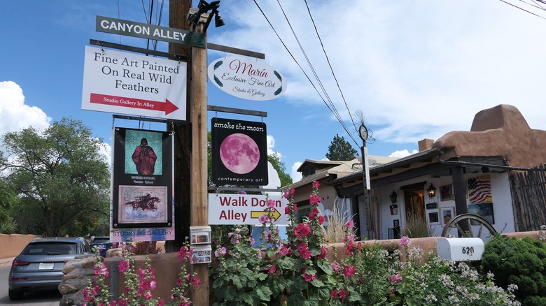 Signs along Canyon Road, Santa Fe's walkable art district