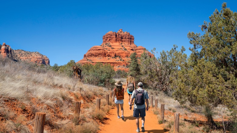 A family hiking in spring in Sedona