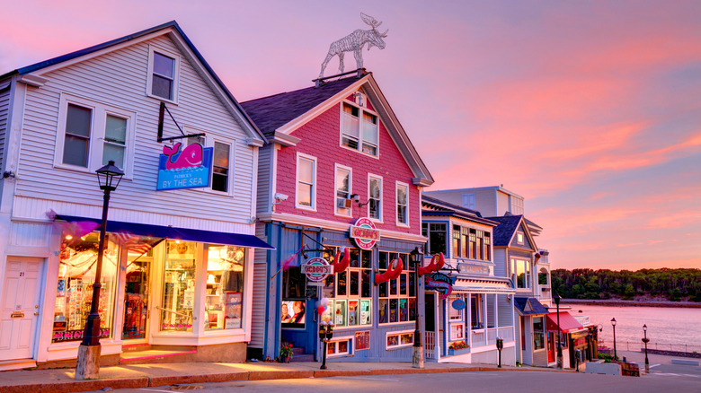 Downtown Bar Harbor, Maine, in the evening