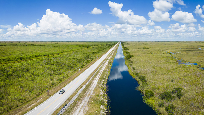 Aerial view of Tamiami Trail through the Everglades National Park, Florida