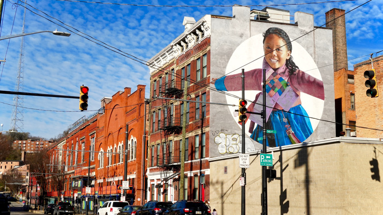 A colorful mural of a little girl in Cincinnati's Over-The-Rhine neighborhood.