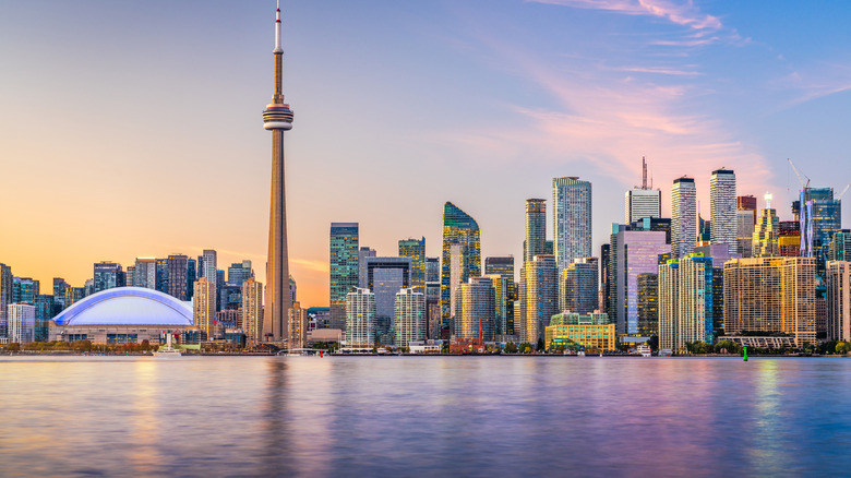 The Toronto skyline along the shore of Lake Ontario, Ontario, Canada