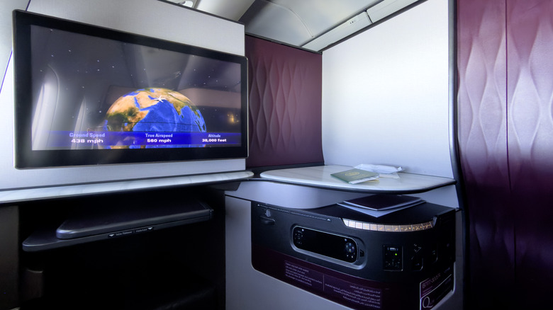 TV console in Qatar Airways Qsuite