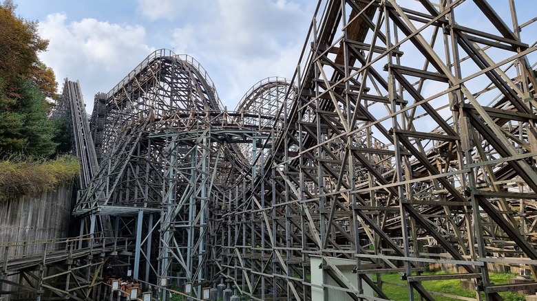 The Monimo RUSH wooden roller coaster in the Everland amusement park in Yongin, South Korea