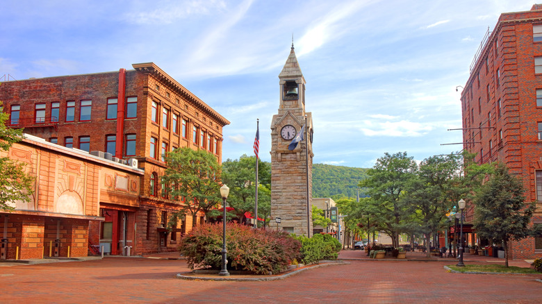 the pedestrian-friendly streets and historic architecture of Corning, New York