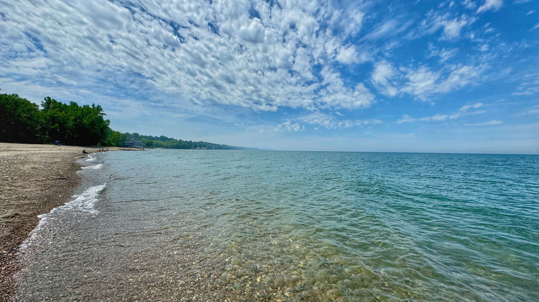 the clear water and white sands of Presque Isle State Park in Pennsylvania