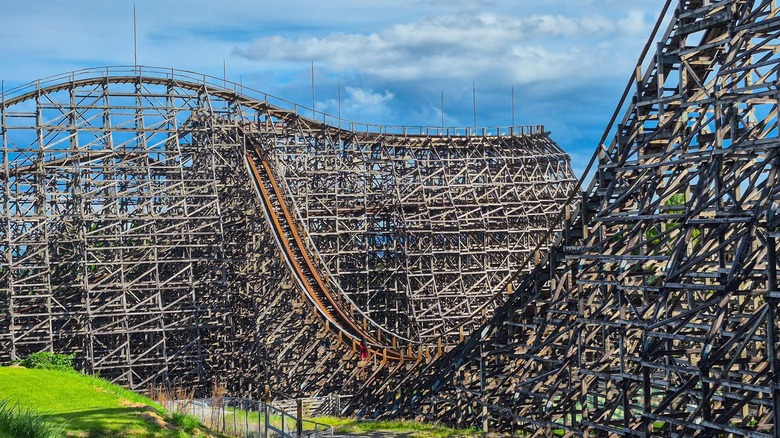 Jupiter wooden roller coaster in Kijima Kogen Park in Beppu, Japan