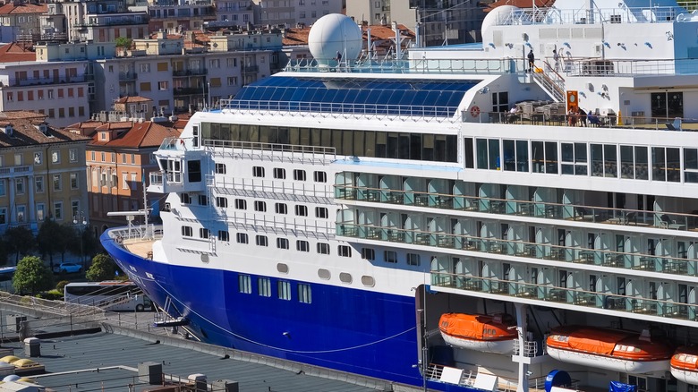 Side view of the Marella Explorer 2 in port in Trieste, Italy