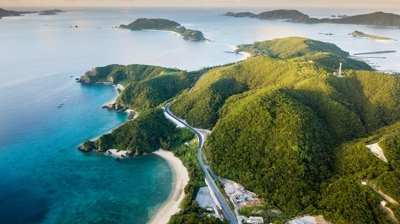 birds eye view of okinawa coast