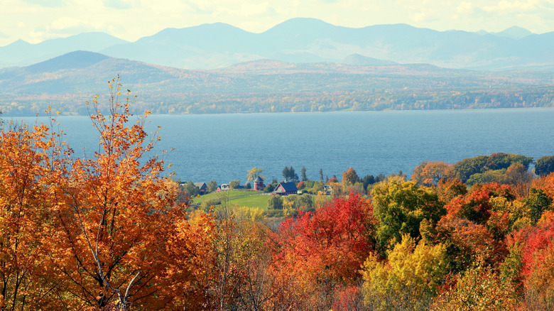 Autumn leaves around Lake Champlain and views of the Adirondacks