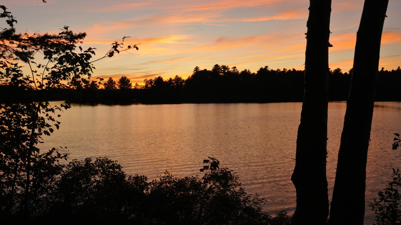 sunset at fish creek pond in adirondacks, new york