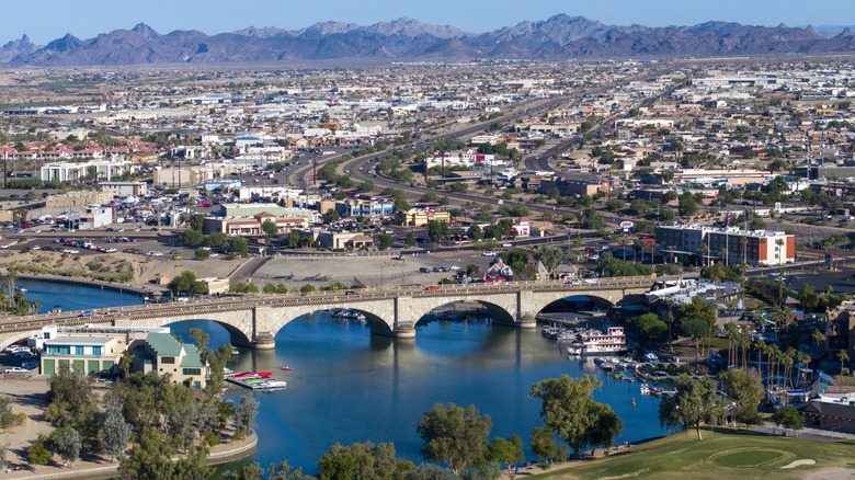 Aerial photo of London Bridge in Lake Havasu, Arizona