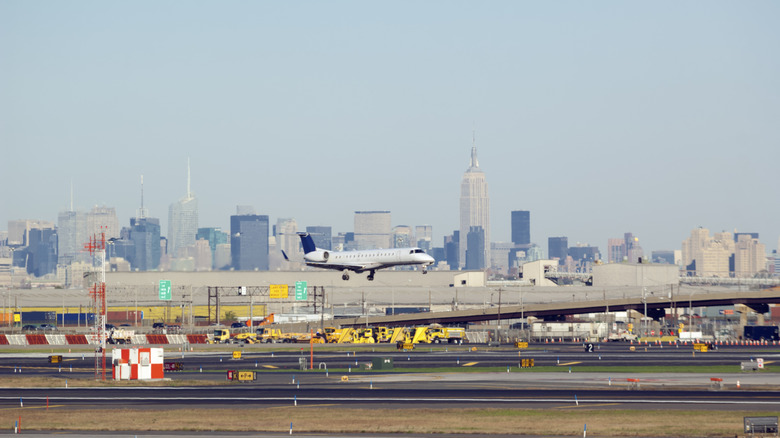 Newark Liberty Airport with Manhattan behind it
