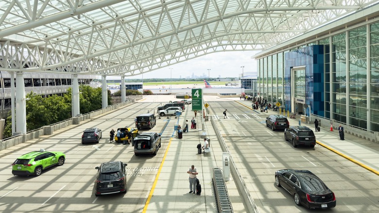 Cars along the loading and drop-off zone at Charlotte Douglas International Airport
