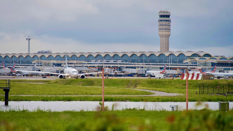 Air traffic control tower watches over planes at Ronald Reagan Washington National Airport