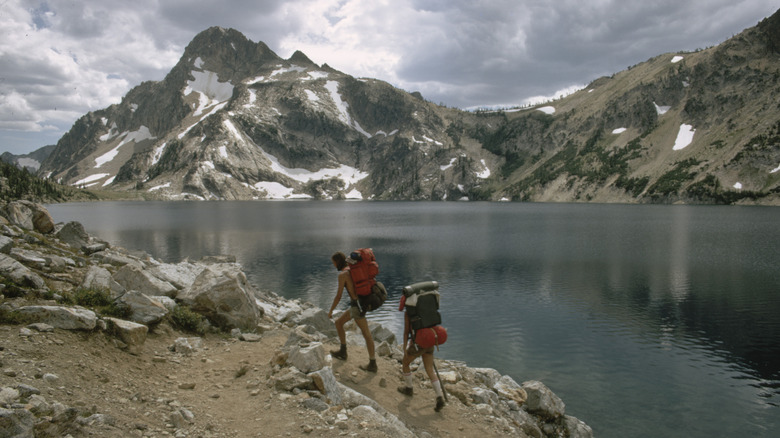 Hikers Walking Around Sawtooth Lake