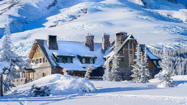 The Timberline Lodge on the south slope of Mount Hood.