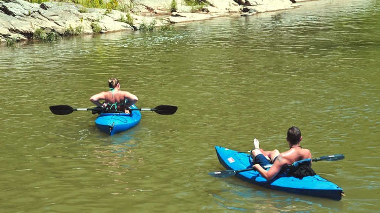 Two paddlers along the Roanoke River