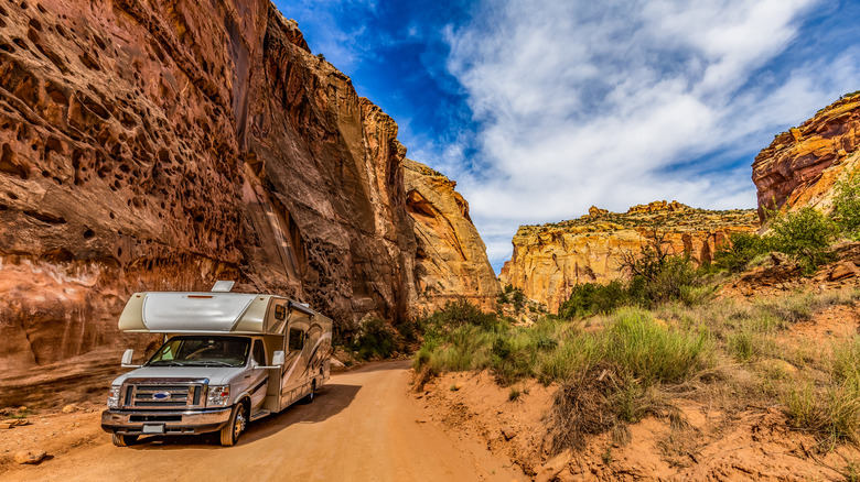 An RV parked in Capitol Reef National Park