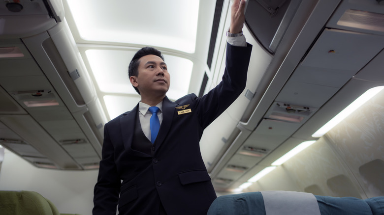 Flight attendant on a plane