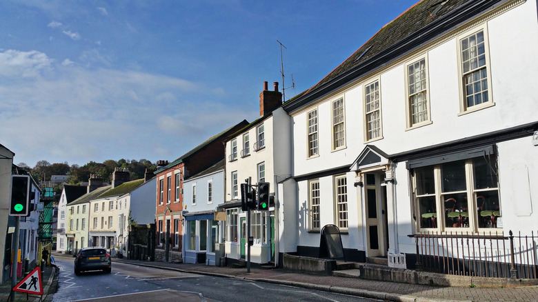 View of a colorful street in Lostwithiel