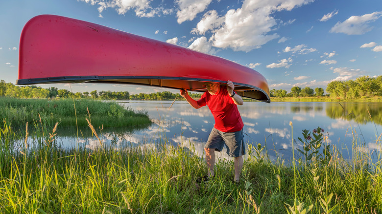 Red canoe portage