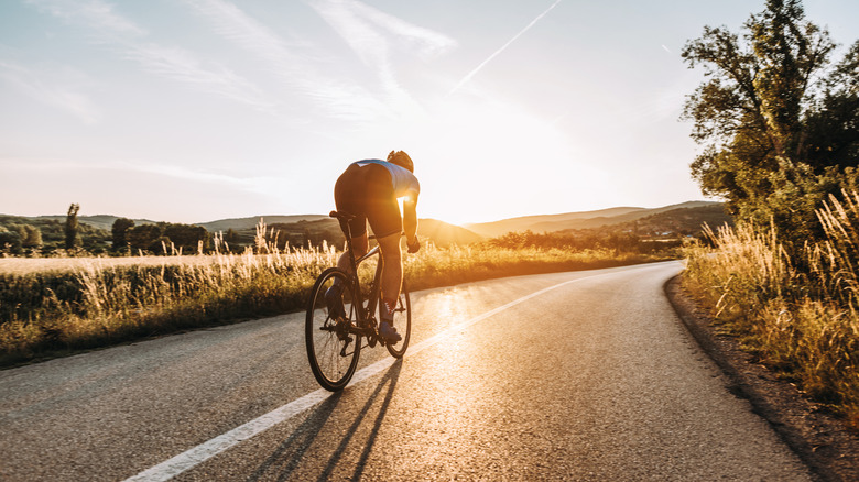 Professional biker along road