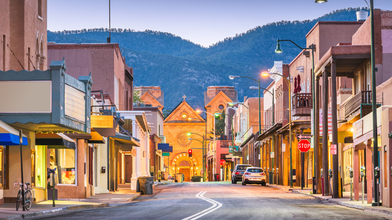 Empty Santa Fe street at twilight
