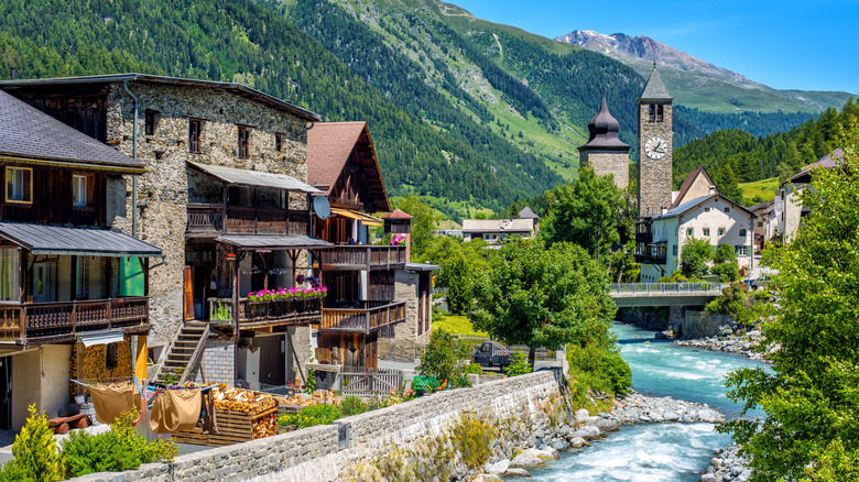 The picturesque Swiss village of Susch in the Engadin Valley