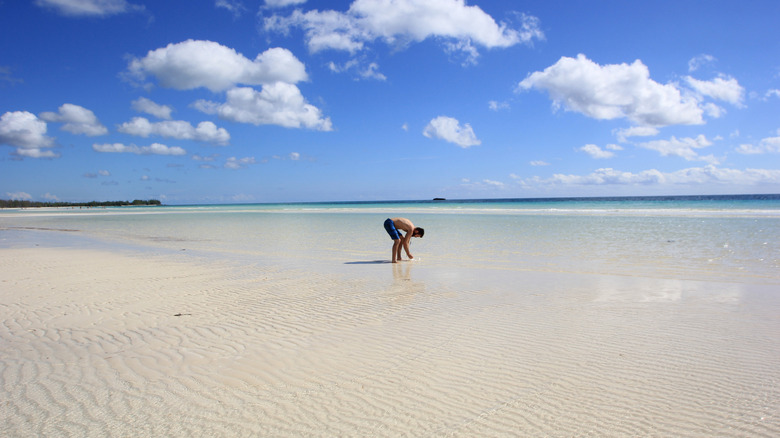 Person playing in the sand on Gold Rock Beach in The Bahamas