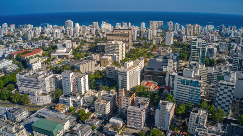 An aerial view of the Commercial Business District in San Juan, Puerto Rico.