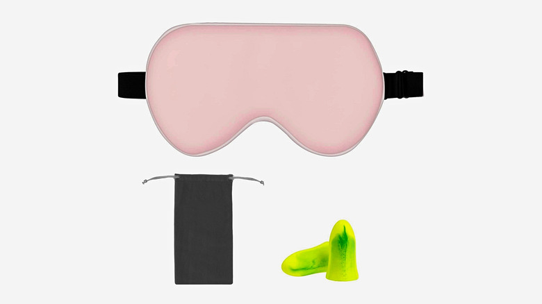 An Amazon Basics Eye Mask with pouch and earplugs.