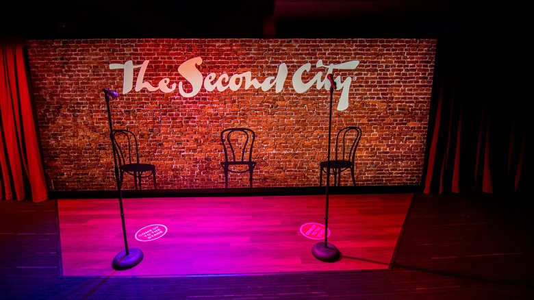 A stage with chairs in The Second City Chicago