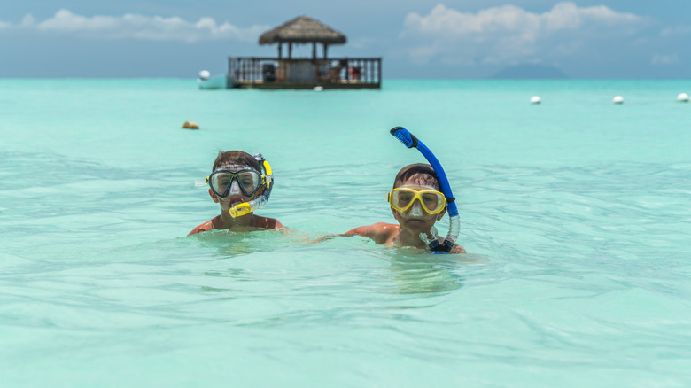 two boys snorkeling Caribbean