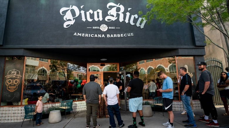 Growing line outside Pica Rica Barbecue in Utah