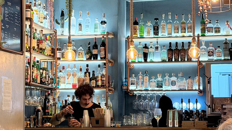 A bartender mixes a cocktail at Goccio, Palermo, Sicily