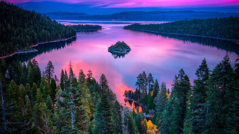 Purple sunset on Lake Tahoe from above
