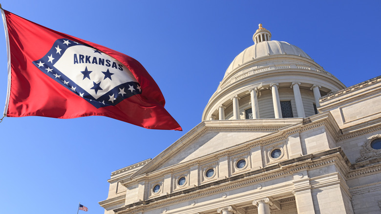 Arkansas flag and state capital