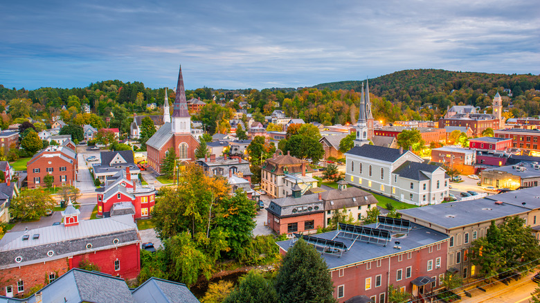 View of Burlington churches and trees