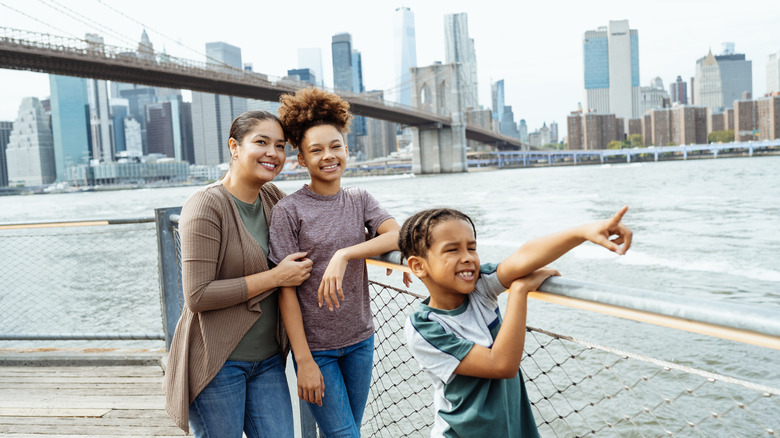 New York smiling family outside